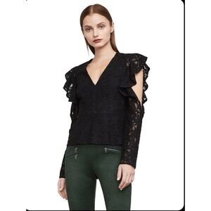$248‼️NWT BCBG LACE LONG SLEEVES PEPLUM BLACK BLOUSE TOP XXS